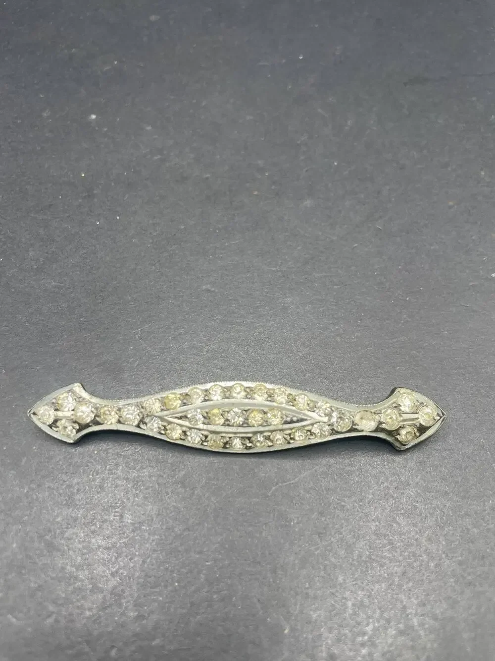 Vintage Art Deco Clear Rhinestone Bar Brooch Silver Tone Pin Women Jewelry